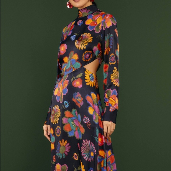 FARM Rio Orange Yellow Asymmetrical Long Sleeve Blouse - Picture 2 of 5